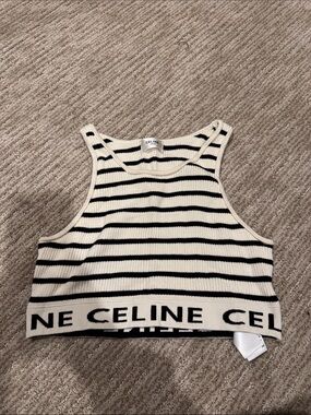 Celine Black & Cream Striped Ribbed Crop Tank
